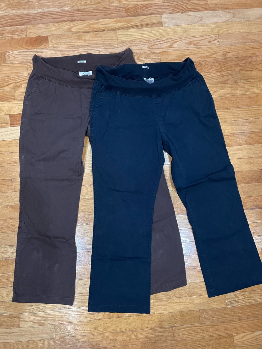 duo Maternity Straight-Leg Pull-On Pants in Black and Brown